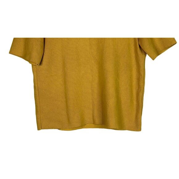 Zara Crop Ribbed Short Sleeve Mock Neck Raw Hem Crop Knit Top M Mustard Yellow - Picture 5 of 16
